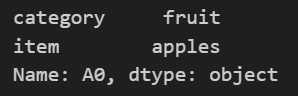 Notebook output demonstrating that a series is returned when a dataframe is filtered with .loc[... , ...] using a string and a list as indices